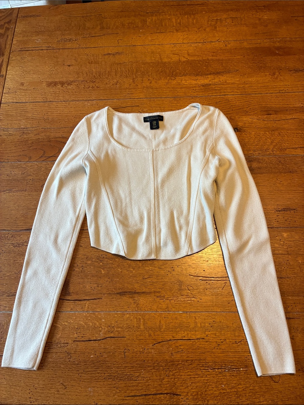 House of Harlow 1960 Cream Long Sleeve Cropped Scoop Neck Top